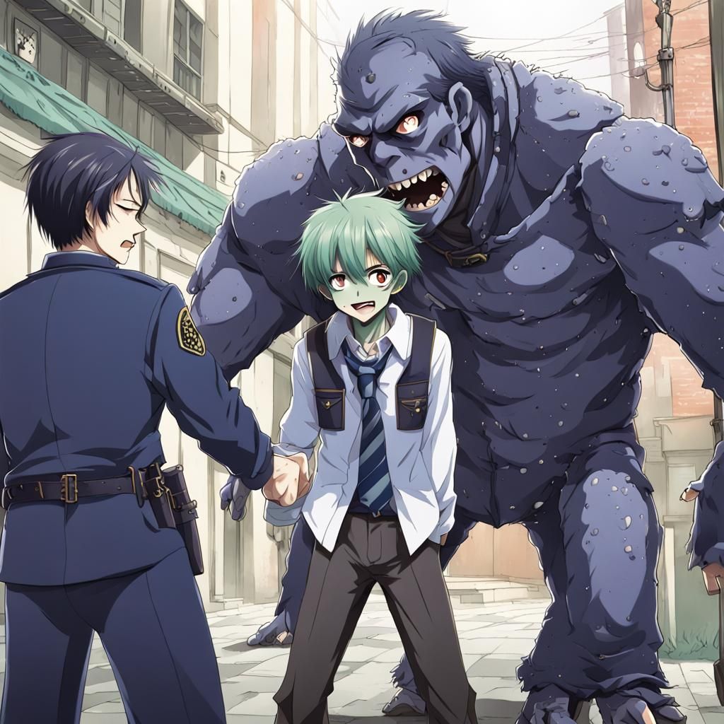 Frankenstein's Monster Arrest in Anime Style