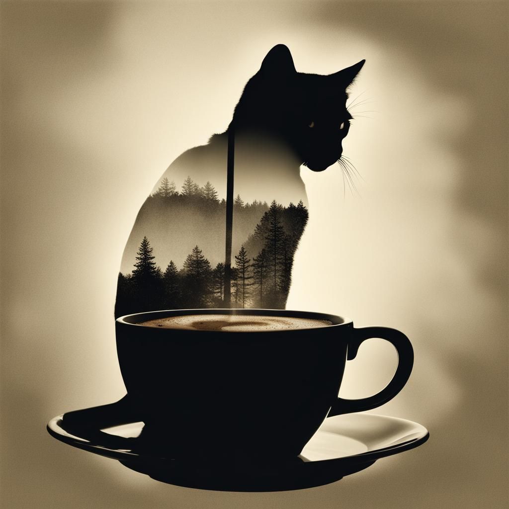 Cat and Coffee Double Exposure Portrait