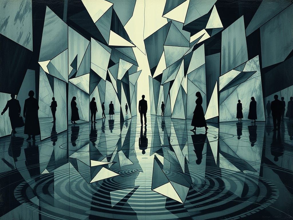 Surreal Fragmented Mirrored Realities in Cubist Futurist Sty...