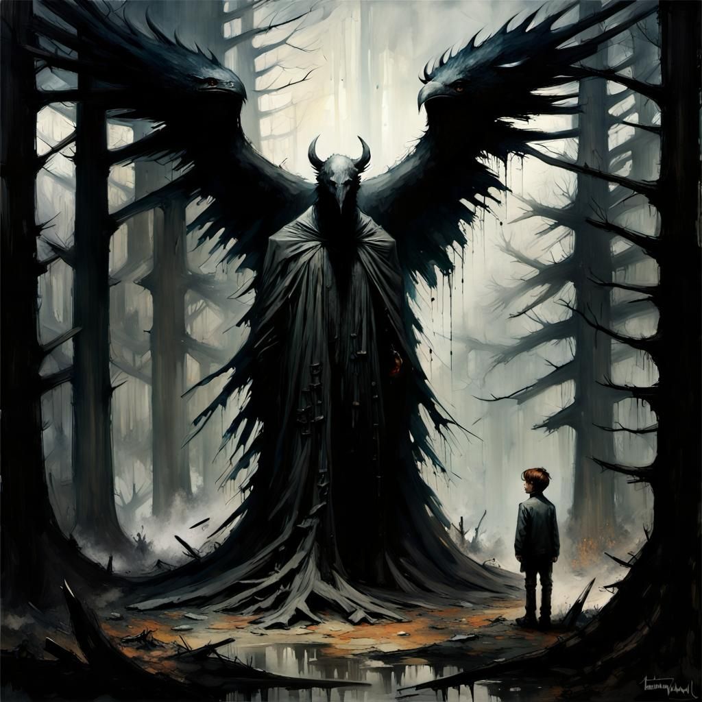 Creepy Forest Encounter with Raven Demon