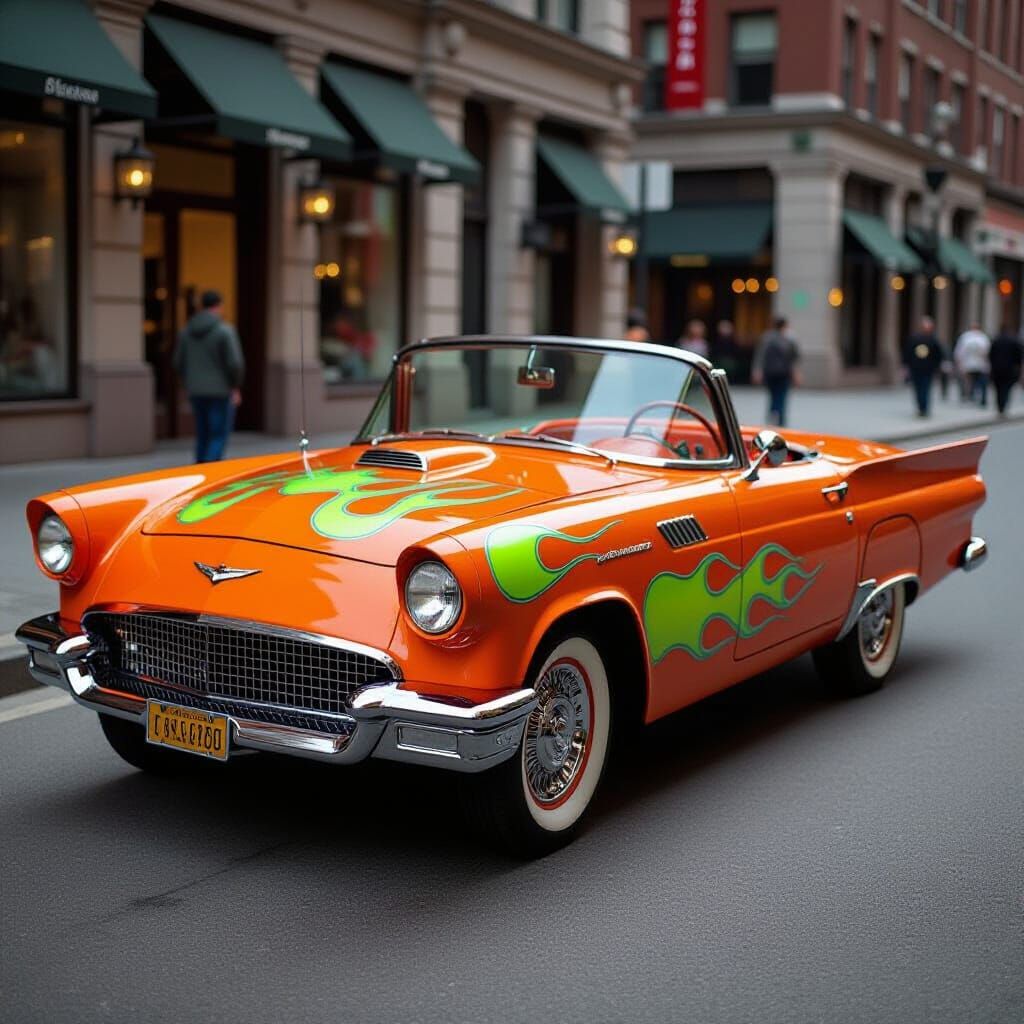 Neon Orange Convertible with Green Flames