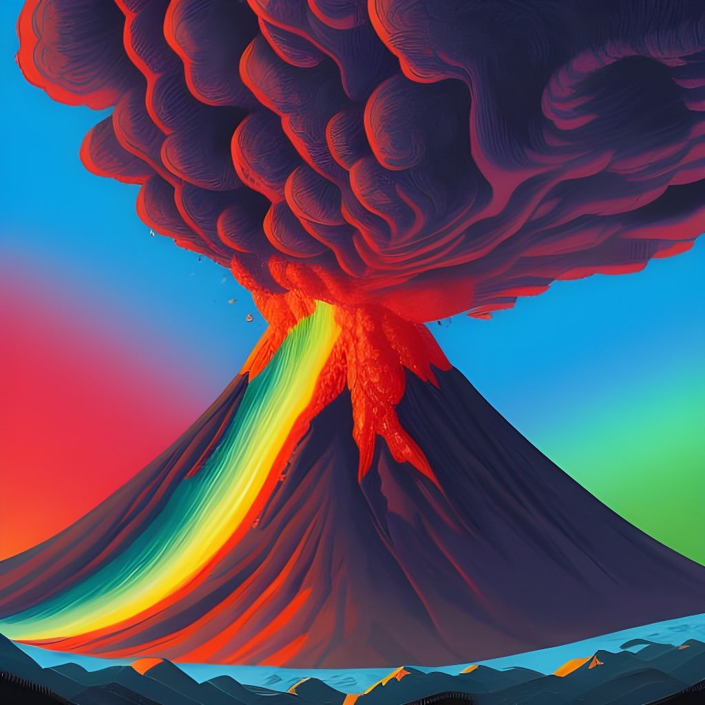Rainbow Volcano Eruption in Comic Book Style