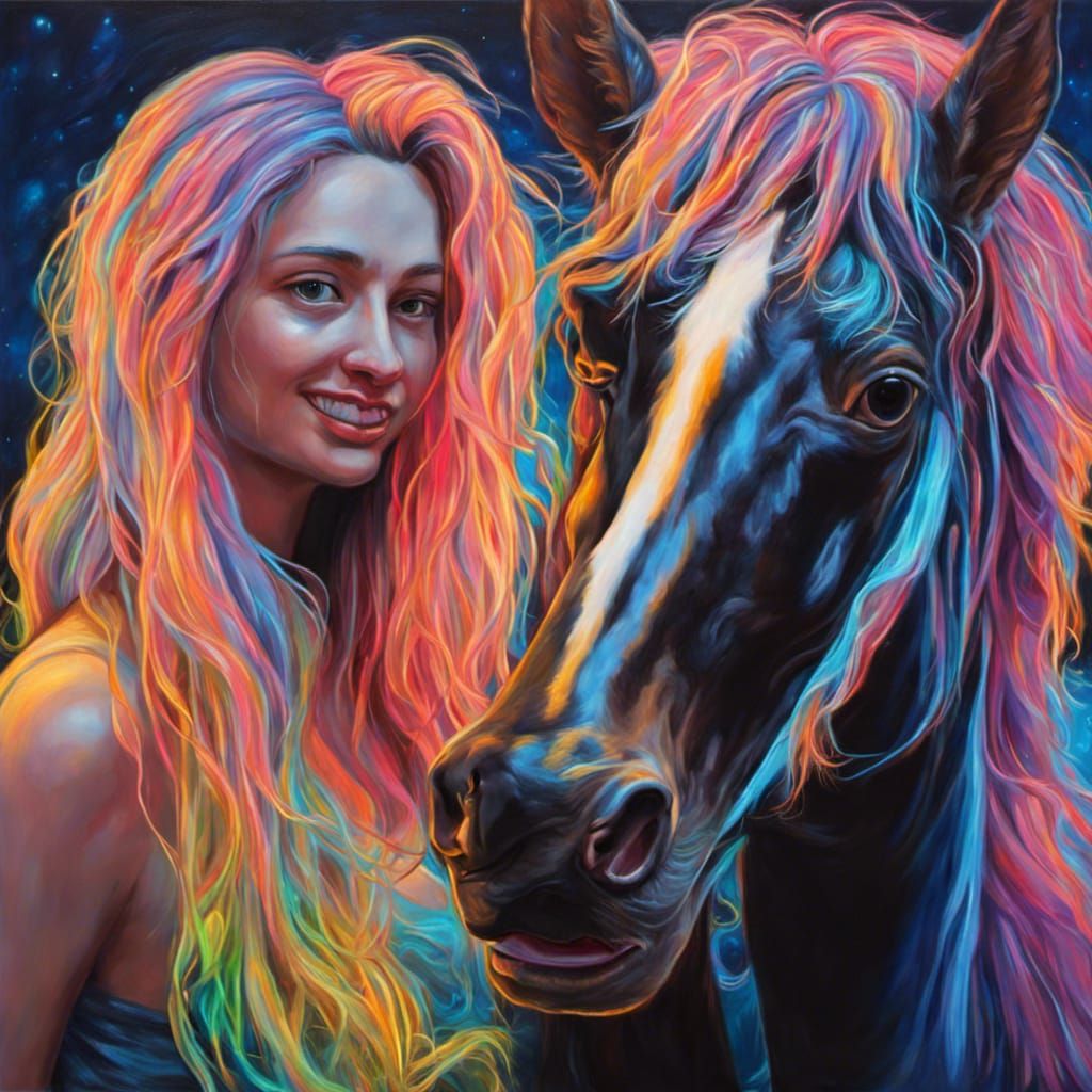 Neon Kelpie Selfie: Detailed Oil Painting