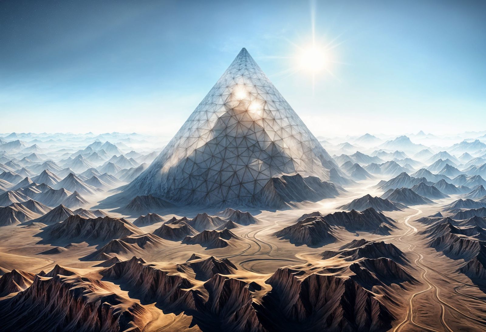 Gigantic Fractal Structure Ascends a Deserted Mountain Lands...