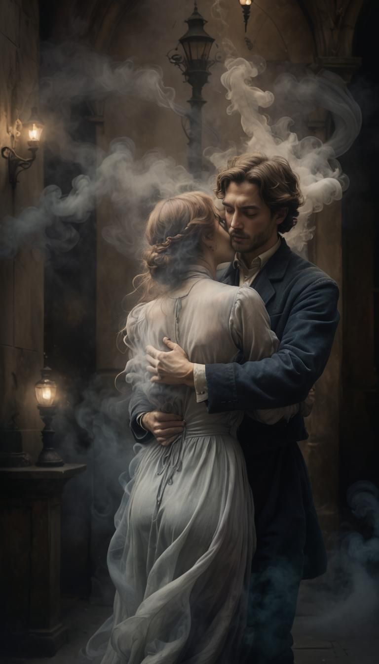 Ethereal Embrace: A Pre-Raphaelite Vision in Smoke
