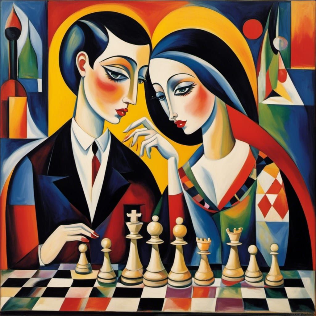 <lora:Tamara:1.0> Cute corinated couple, chess, Rosina Wacht...