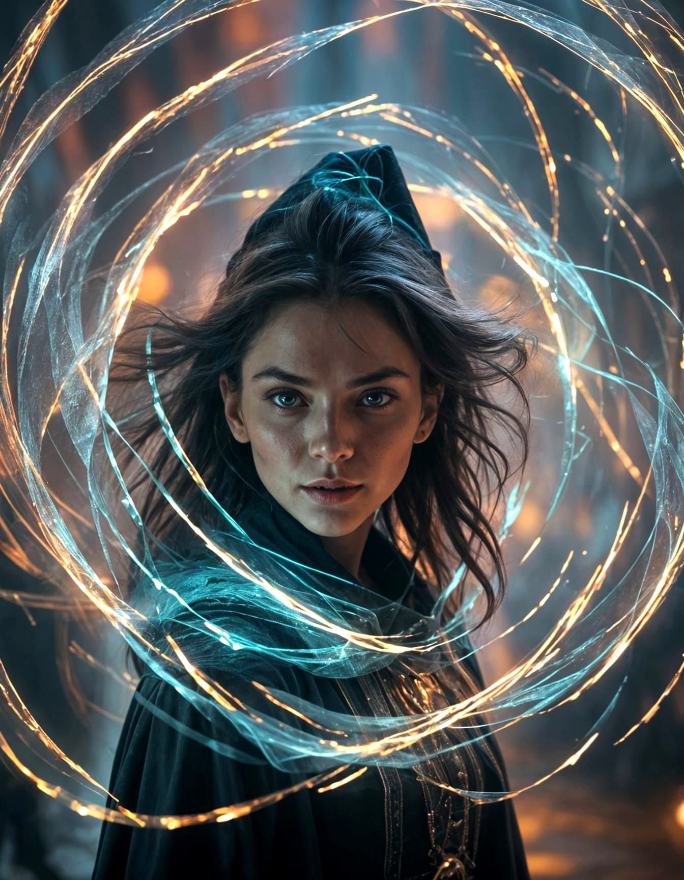 Witch Protected by Energy Barrier in Cinematic Style