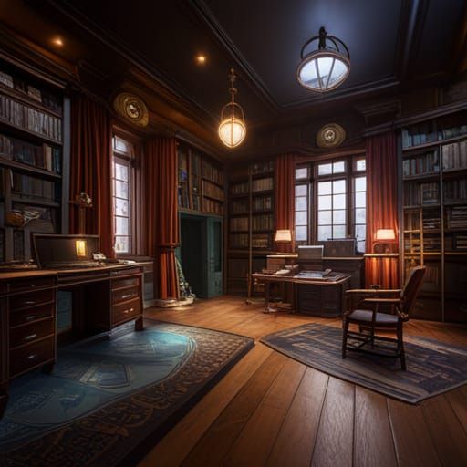 Fantastical Magician's Study in Detailed Matte Painting