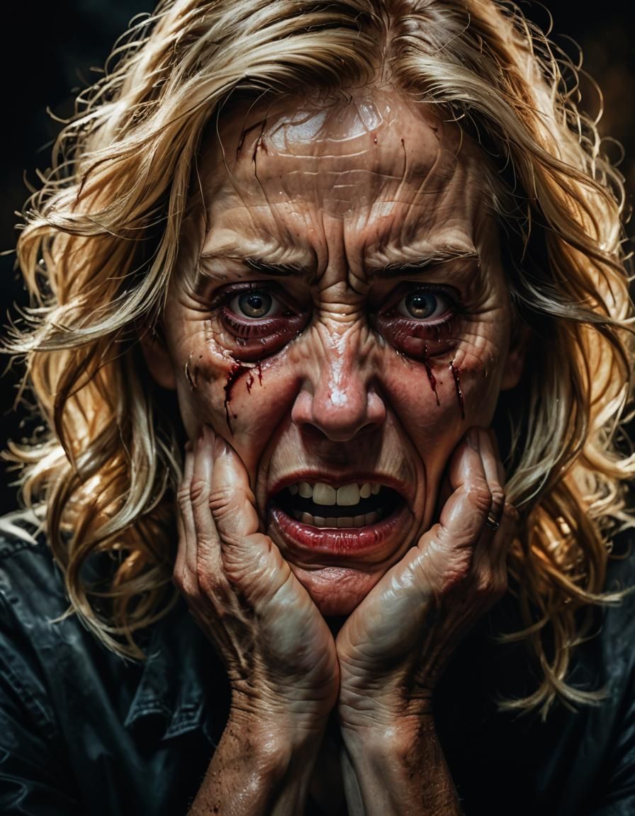 Agonizing Portrait of a Woman in Film Noir Style