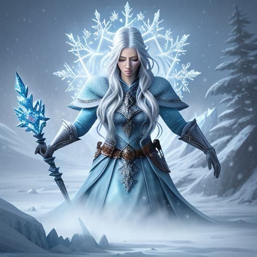Frost Mage Casting Spell in Snowy Landscape