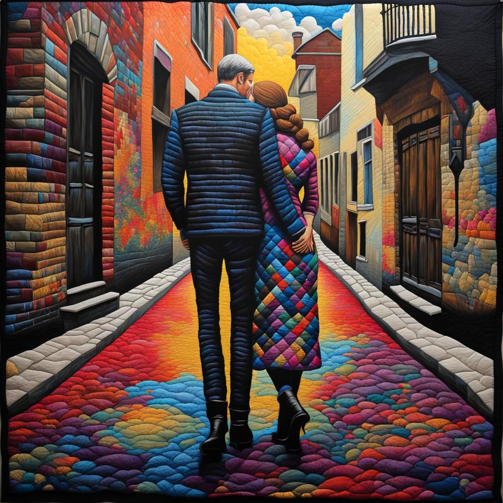 Hand-Quilted Scene of Reconciliation in Degas/Manet Style