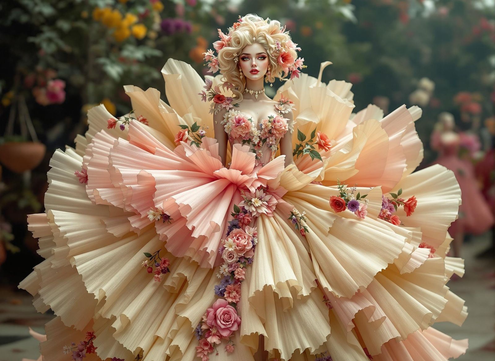 Glamorous Flora in Couture Frock