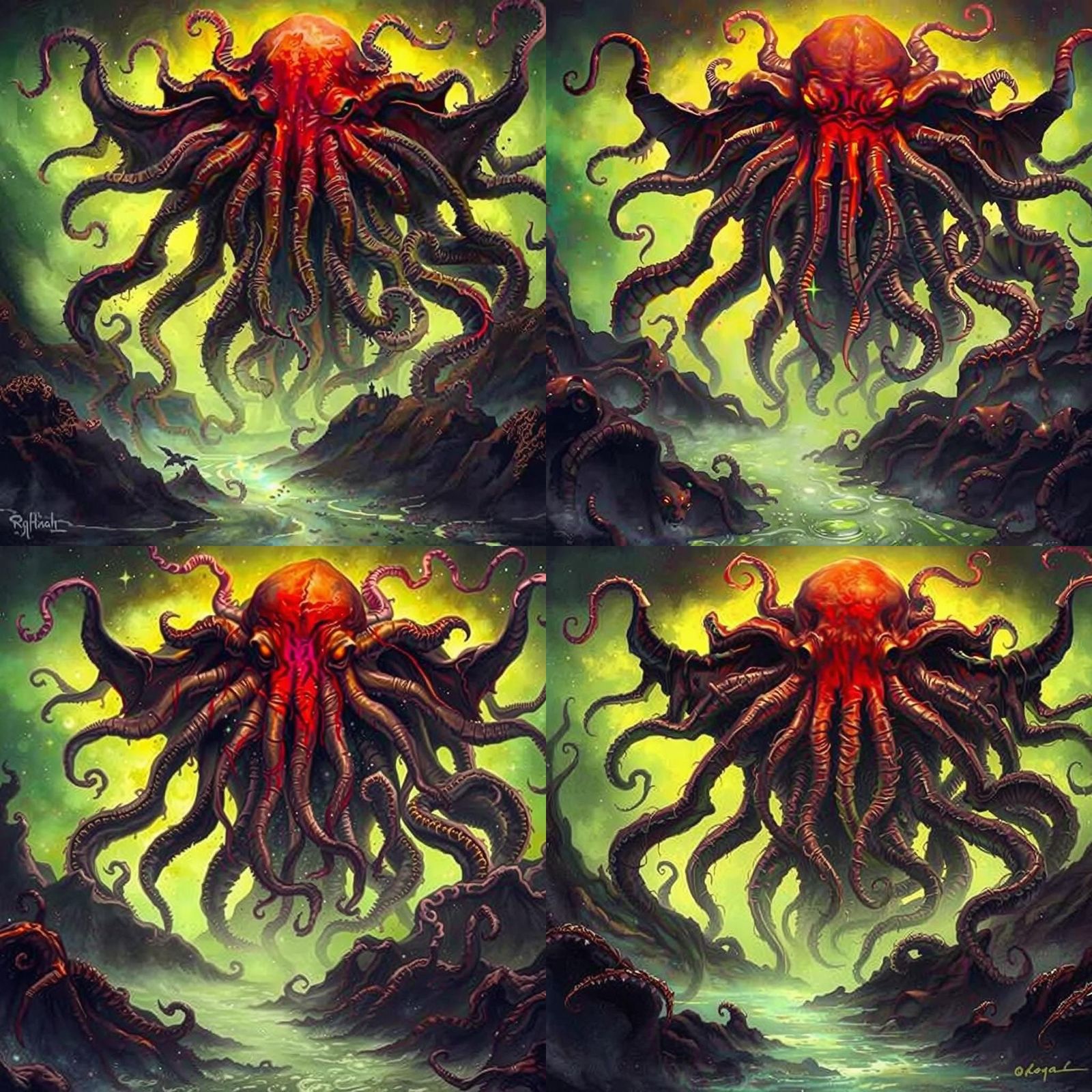 Cthulhu Dark Fantasy Horror in Alcohol Ink and Oil