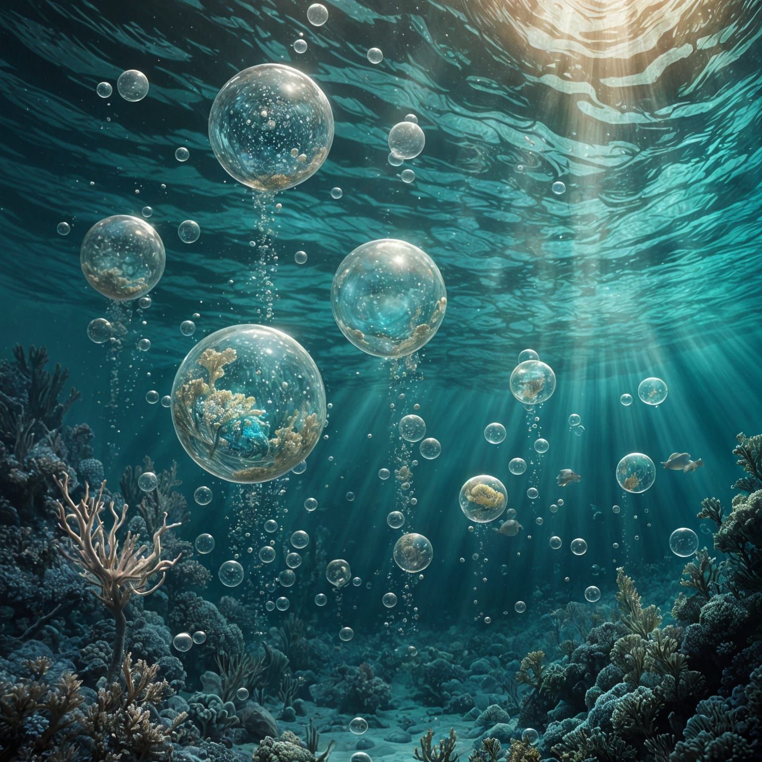 Dreamy Underwater Bubbles in Elegant Romanticism Style