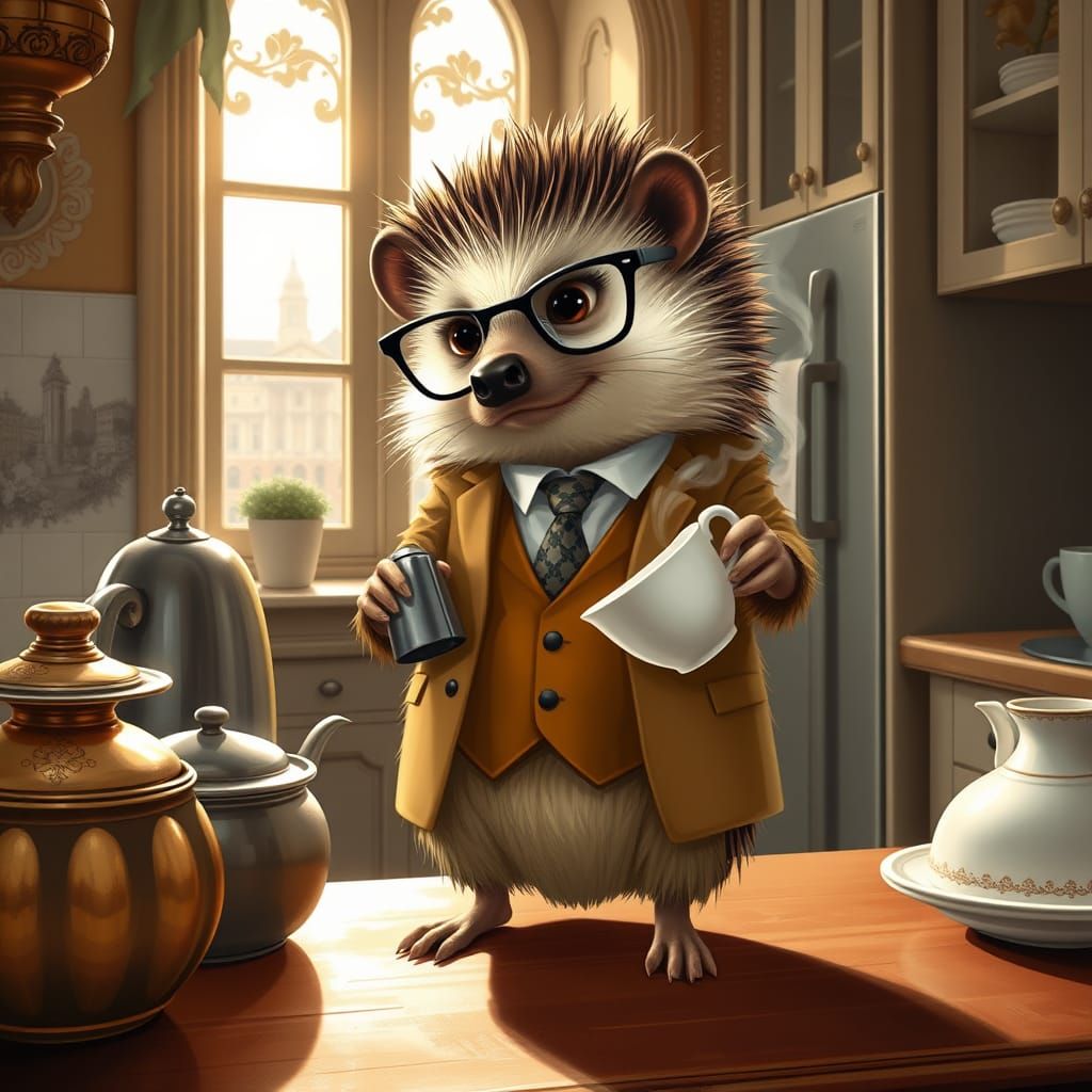 Charming Hedgehog in 18th-Century Italianate Kitchen, Savori...