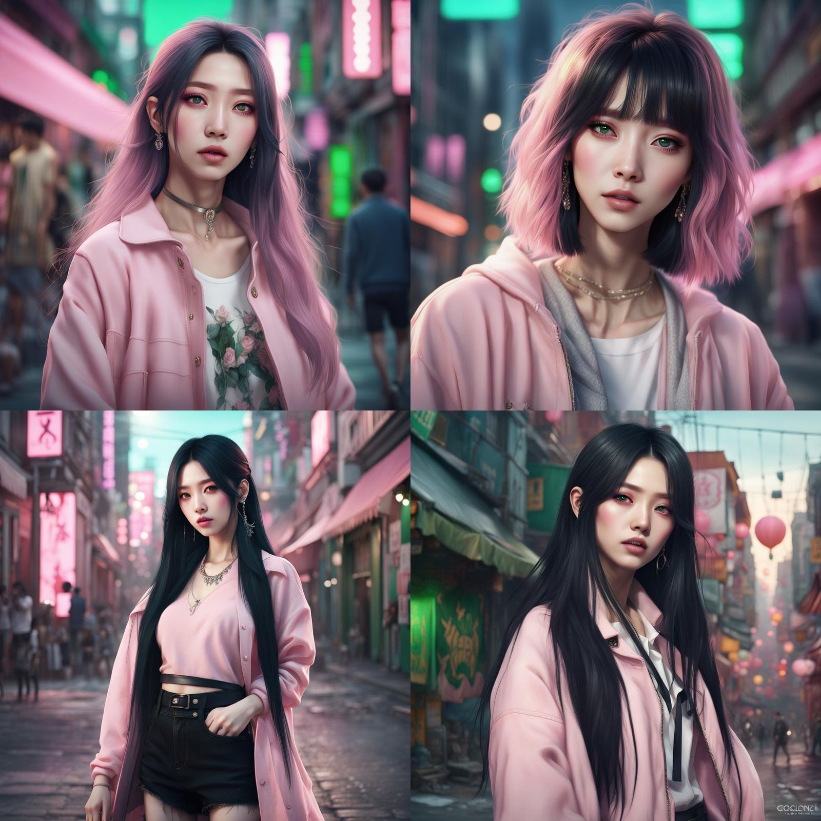 Korean K-Pop Idol in Street Style, Detailed Matte Painting