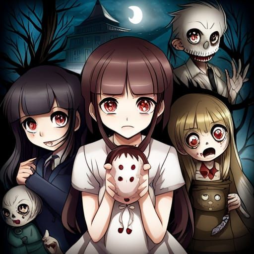 Scary Horror Girl in Yamishibai Anime Style