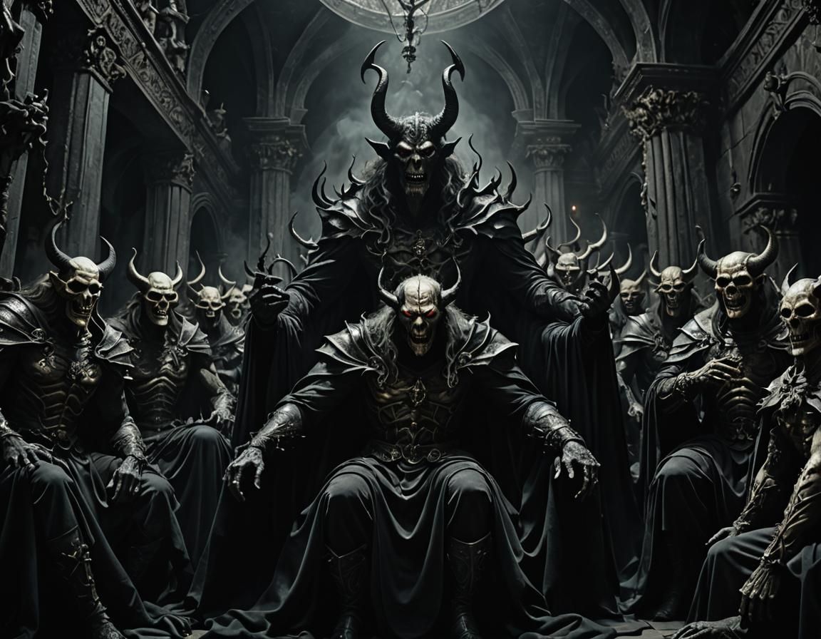 Demonic Gathering in Underworld Lair, Dark Fantasy Style