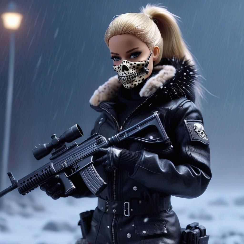 Assassin Barbie in a Cinematic Battlefield Scene