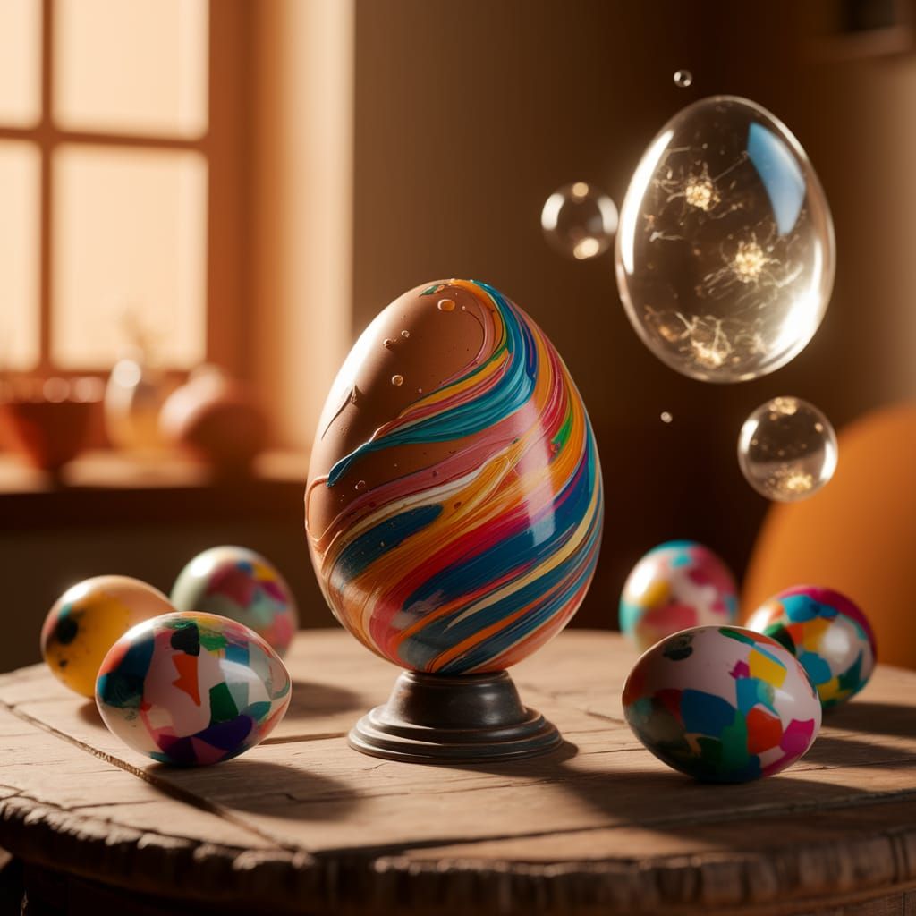 Elegant Easter Eggs in Whimsical Artistic Setting