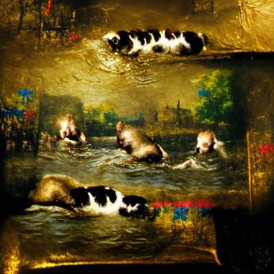 Cats Swimming in Canal as Dutch Golden Age Painting