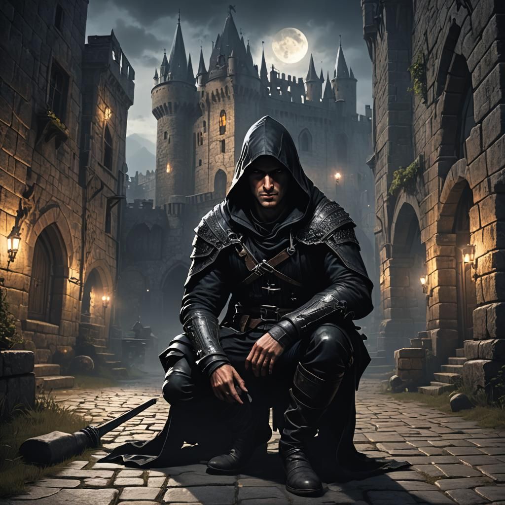 Hooded Figure in Shadows: Dark Fantasy Digital Art