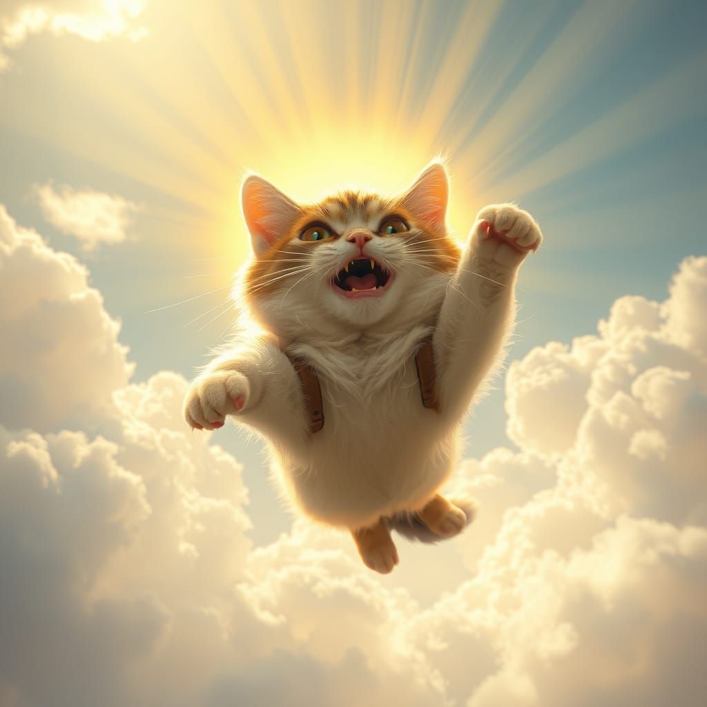 Fearful Cat Falls in Heavenly Light