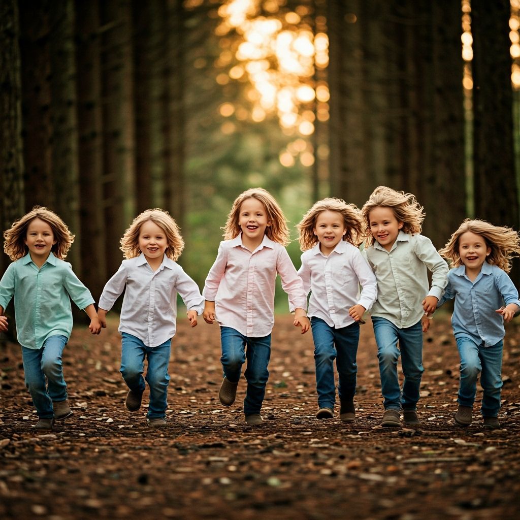 Boys Running Through Forest at Twilight in Leibovitz Style