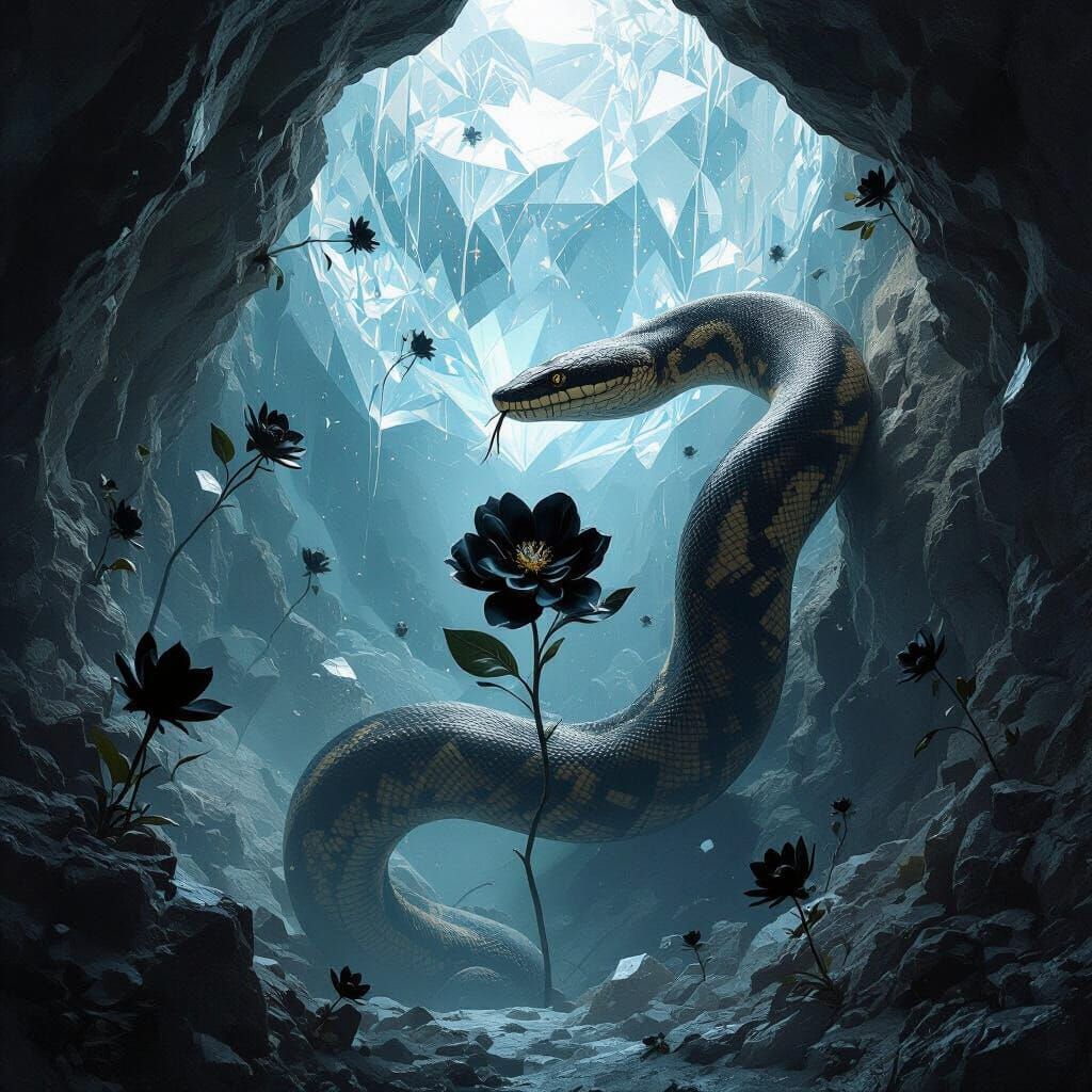 Crystalline Flowers in Diamond Mine With Anaconda