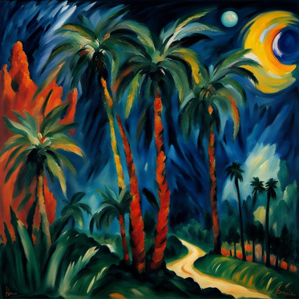 Palm Trees in Andromeda: Expressionist Planetary Art