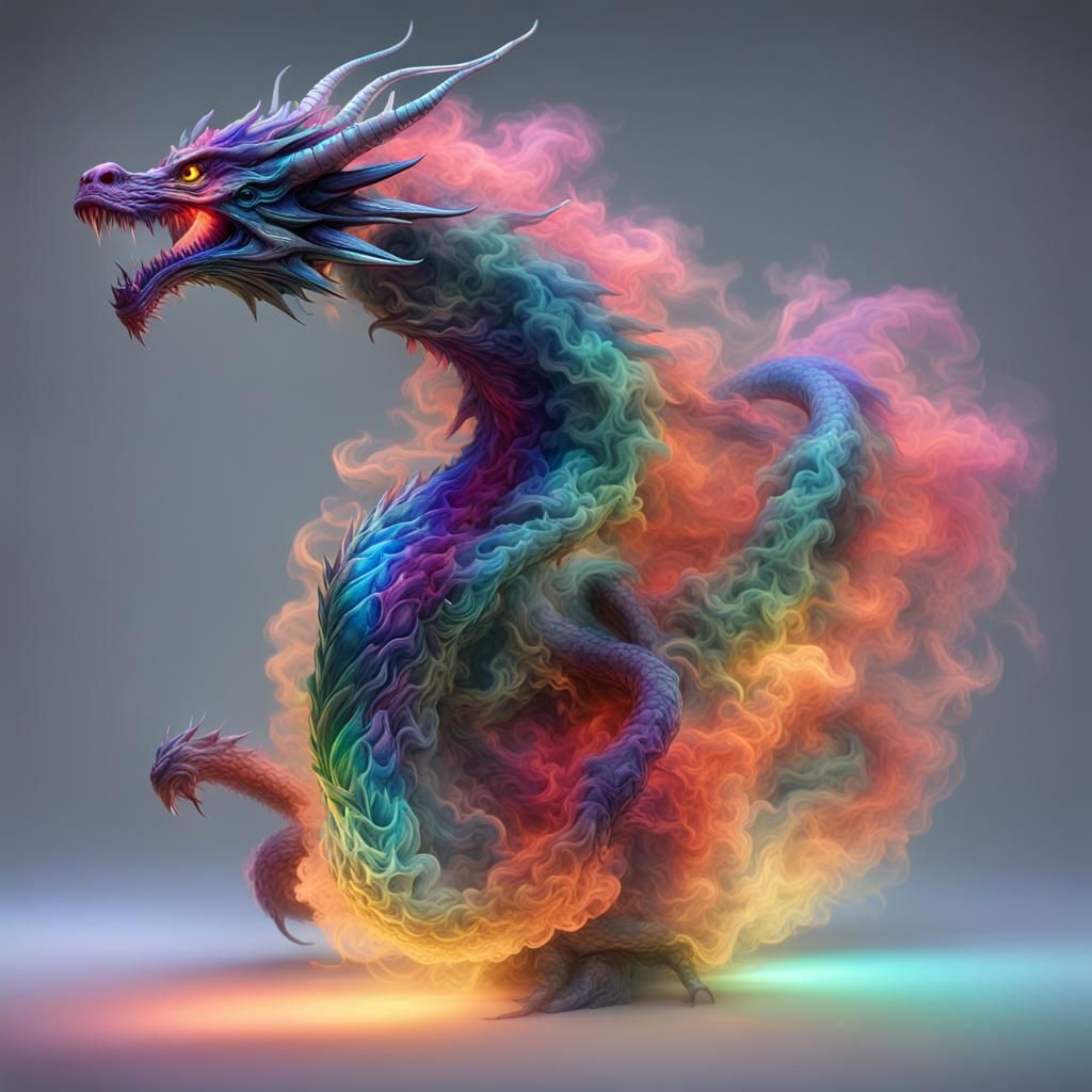 Iridescent Dragon Made of Multicoloured Smoke