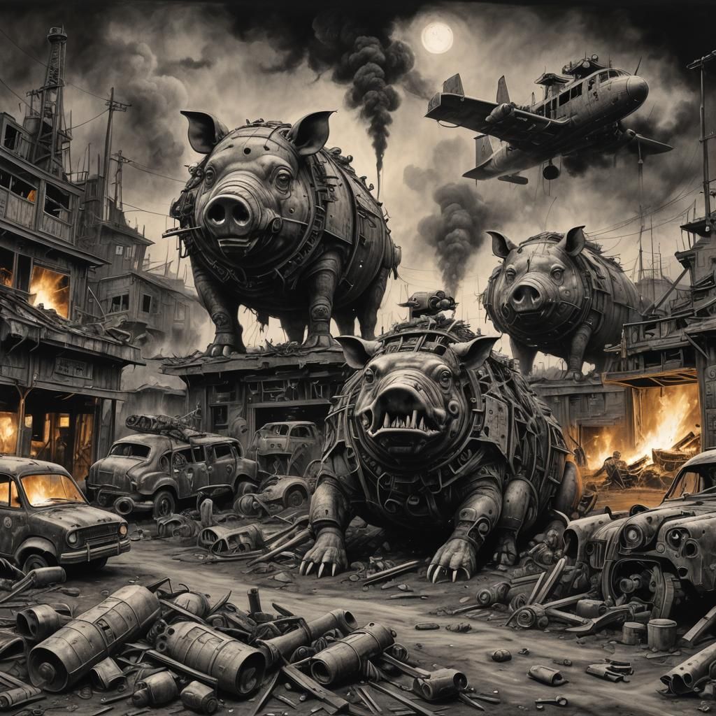 Post-Apocalyptic War Pigs in a 50's Junkyard