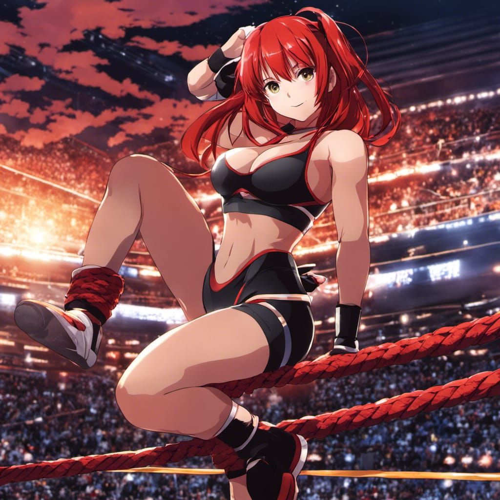 Anime Redhead Wrestler Ready to Leap