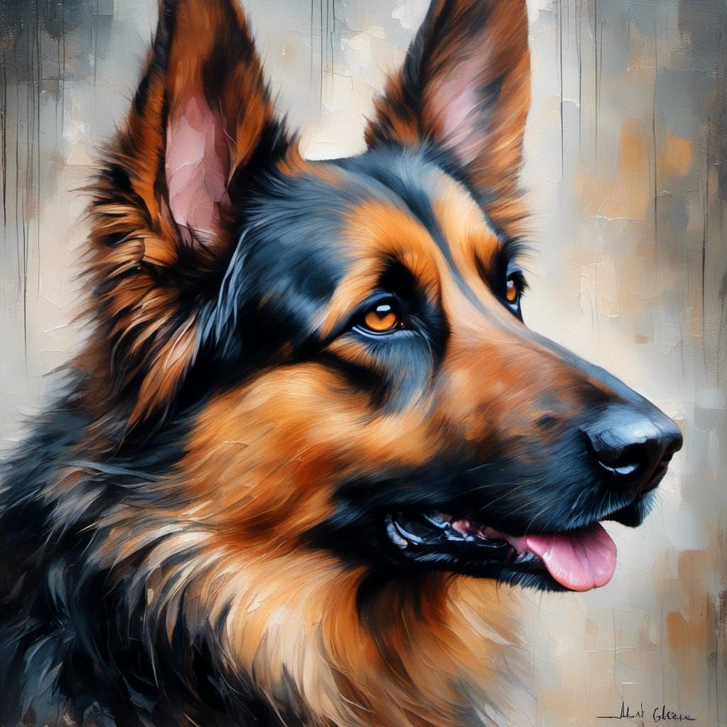 Whimsical German Shepherd Watercolor Portrait