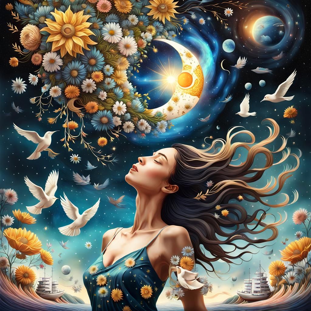 Ethereal Surrealist Masterpiece with Whimsical Universe and...