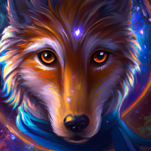 Close up Portrait of a celestial galaxy wolf.