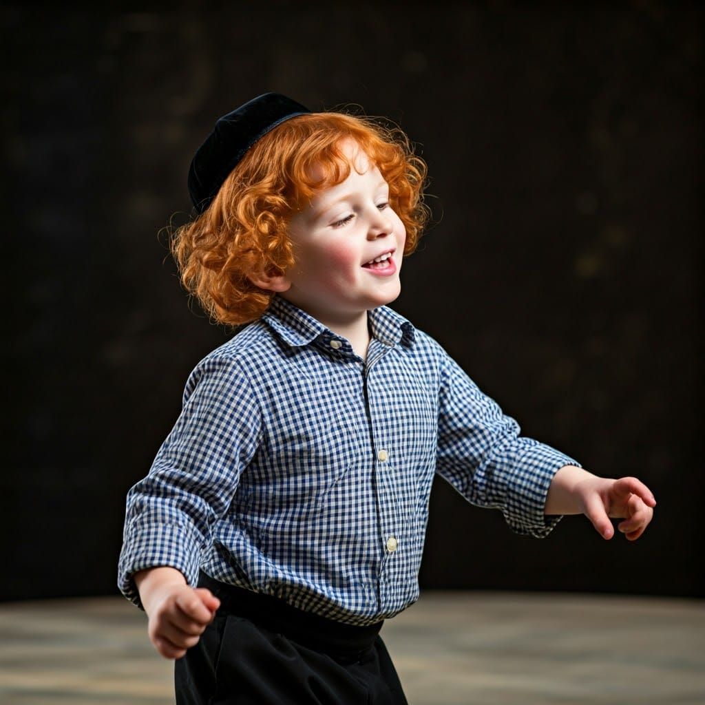 Joyful Ultra-Orthodox Boy Dancing Portrait
