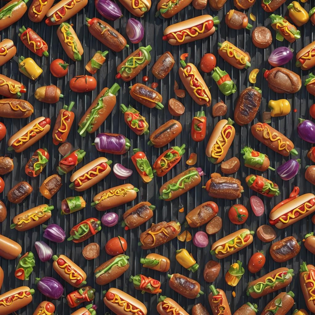 Hyper-Realistic Hotdog Dog on Grill in 3D