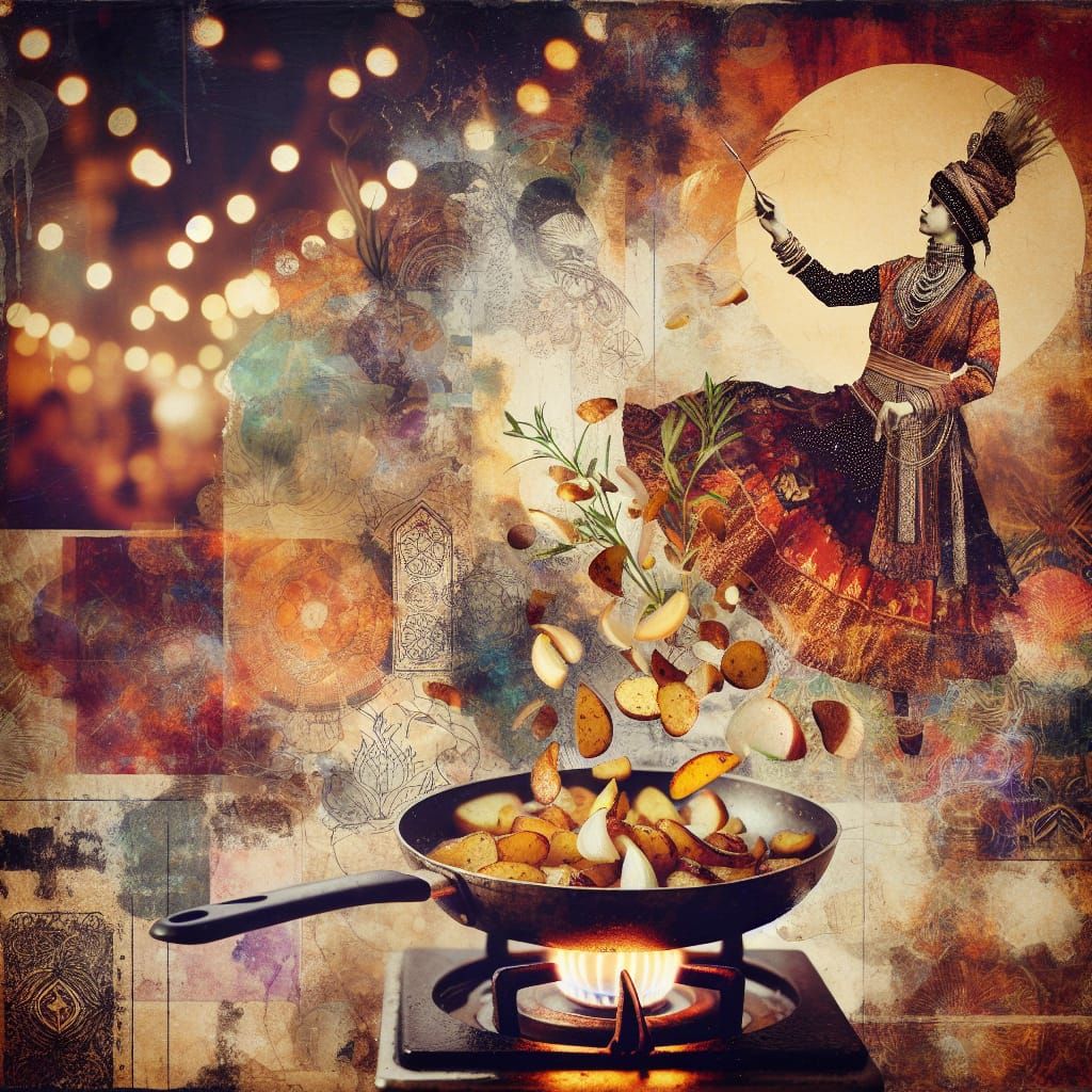 A sensual dance of frying potatoes, balancing on a thin laye...