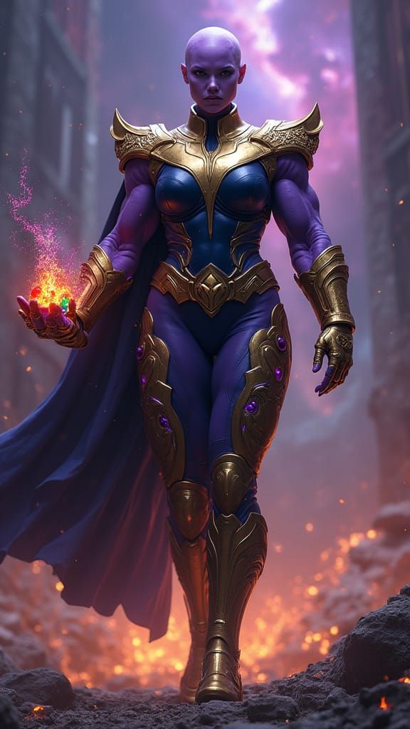 Lady Thanos: Hyperrealistic Portrait of a Titan Warrior