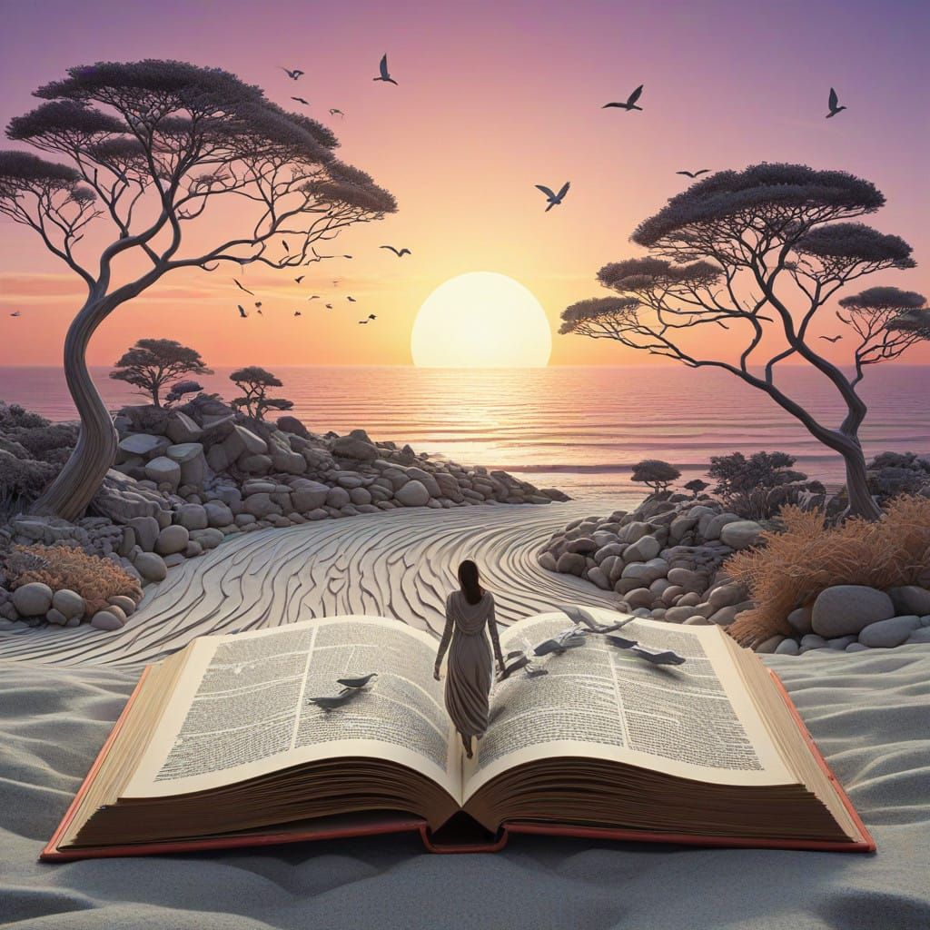 Ethereal Sunrise Goddess Walks Zen Garden Island