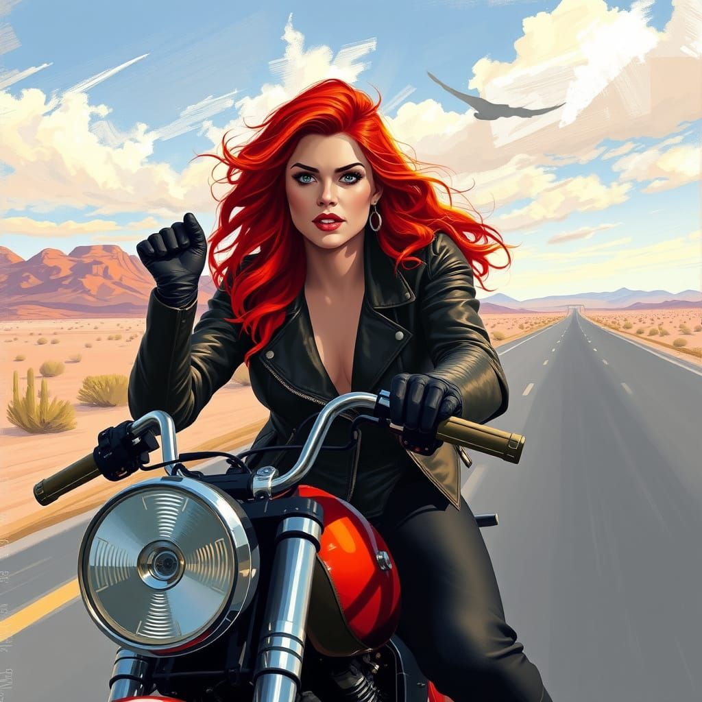 Vibrant Motorcycle Portrait in a Retro-Futuristic Style