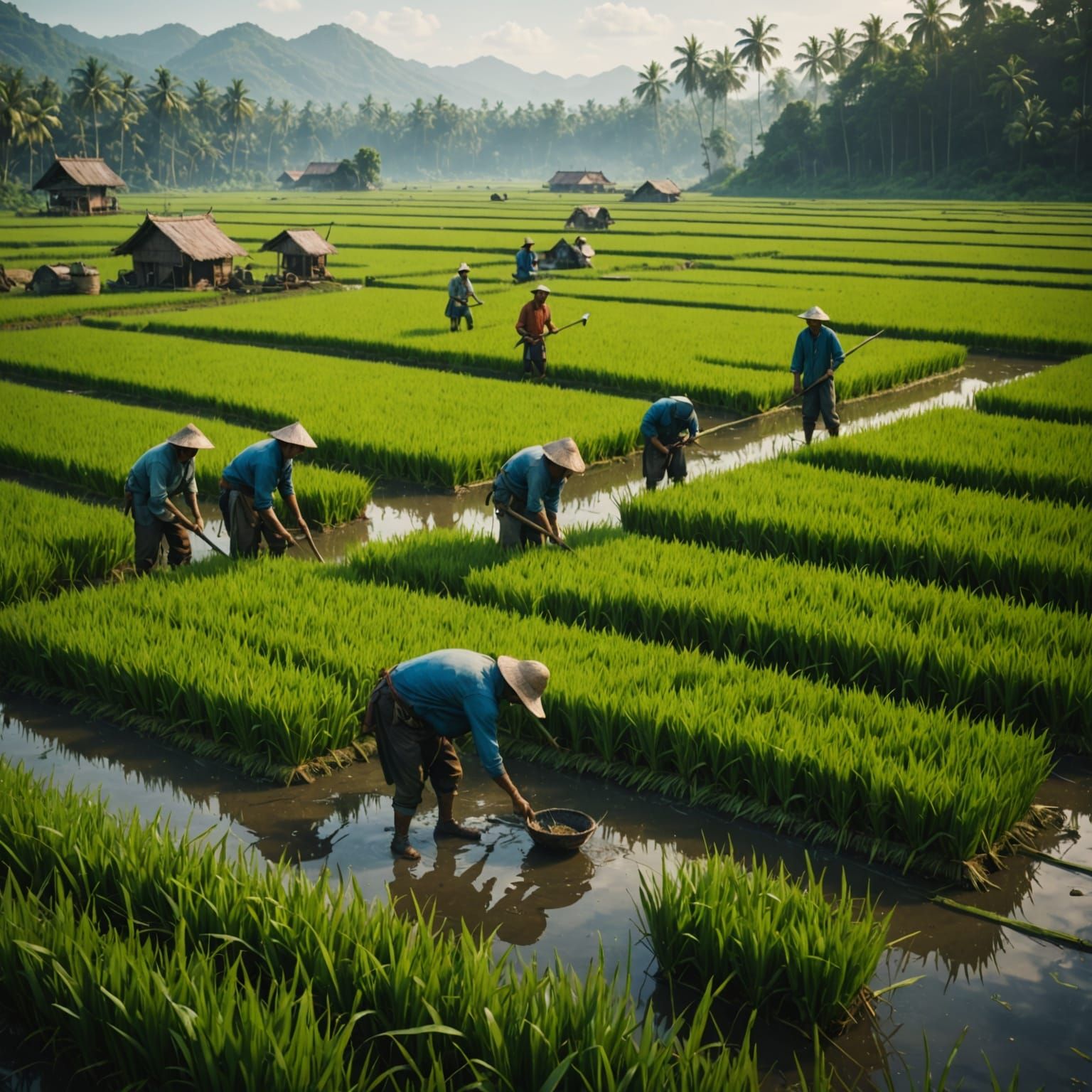 Fantastical Rice Field Workers in Intricate Detail