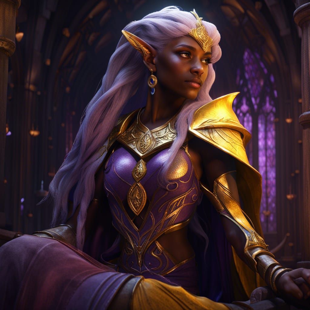 Beautiful High Elf Celestine in Dark Fantasy Style