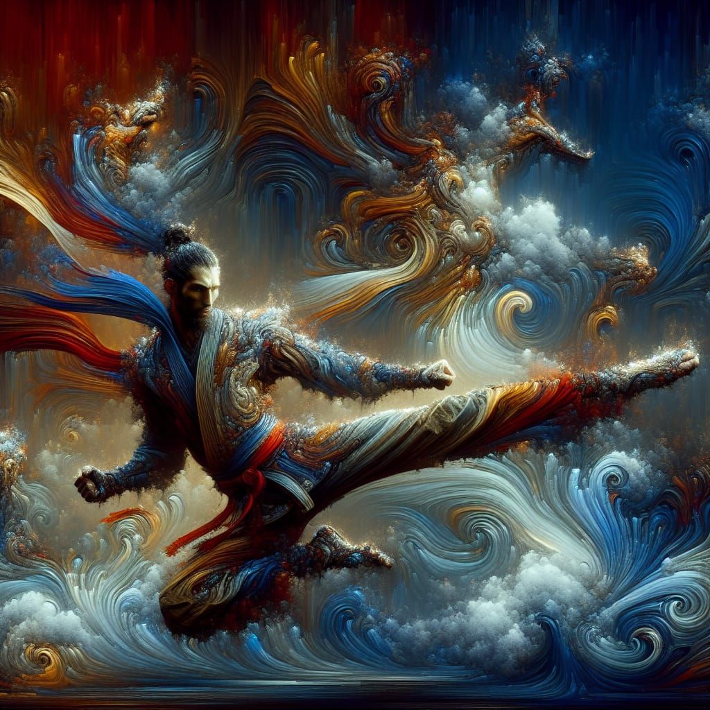 Dynamic Martial Arts Champion in Matte Painting Style