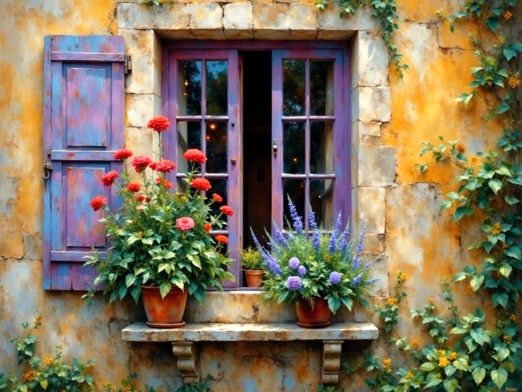 Ethereal Australian Window Scene with Blooming Flowers