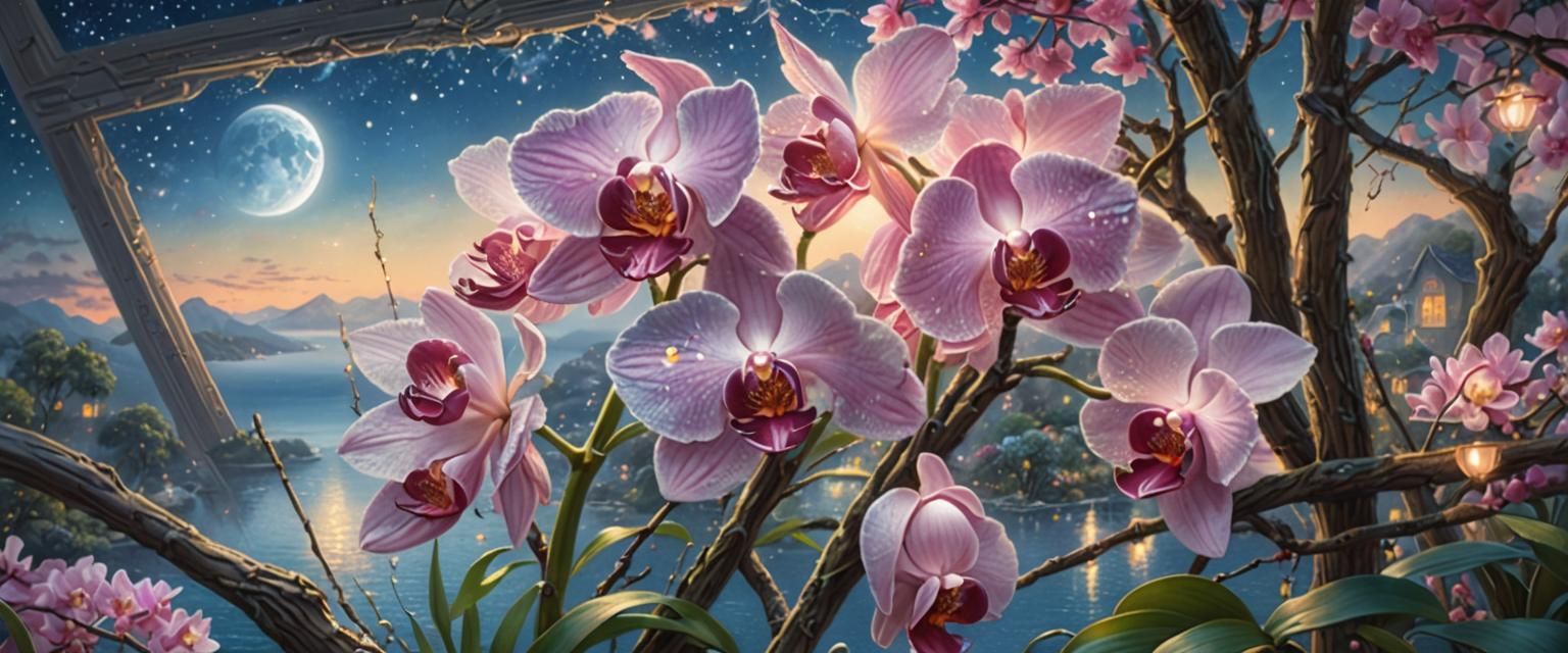 Ethereal Pink Orchid with Fairy in Hyperrealistic Fine Art