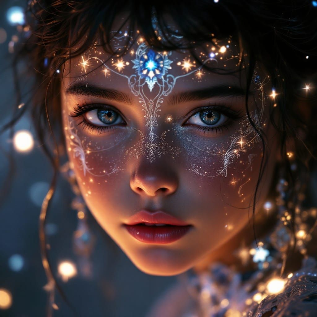 Girl with Enchanted Facial Patterns in a Fantasy Art Style