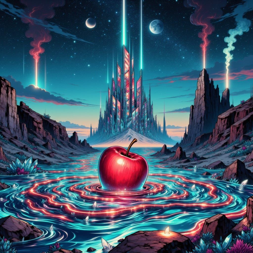 Surreal Mobius Strip Water Painting with Apple