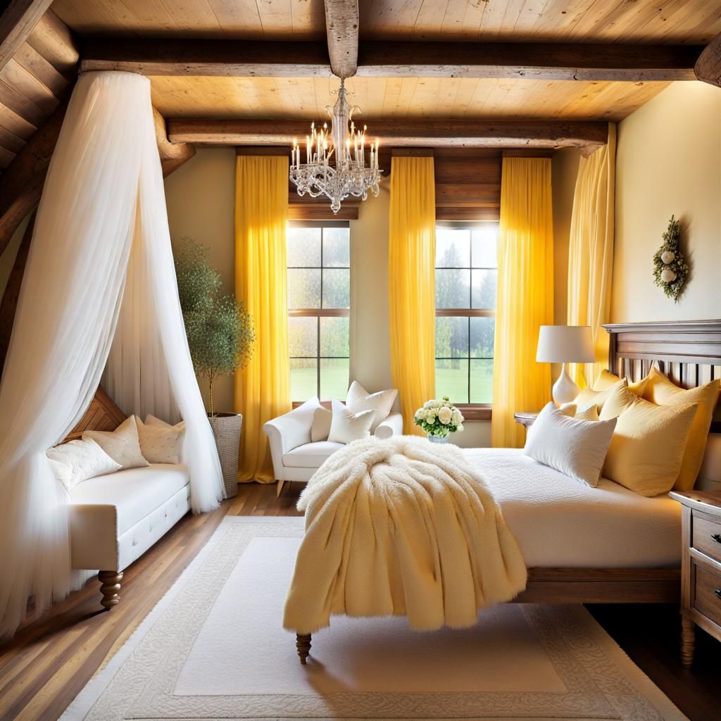 Princess Bedroom with Garden View and Yellow Details